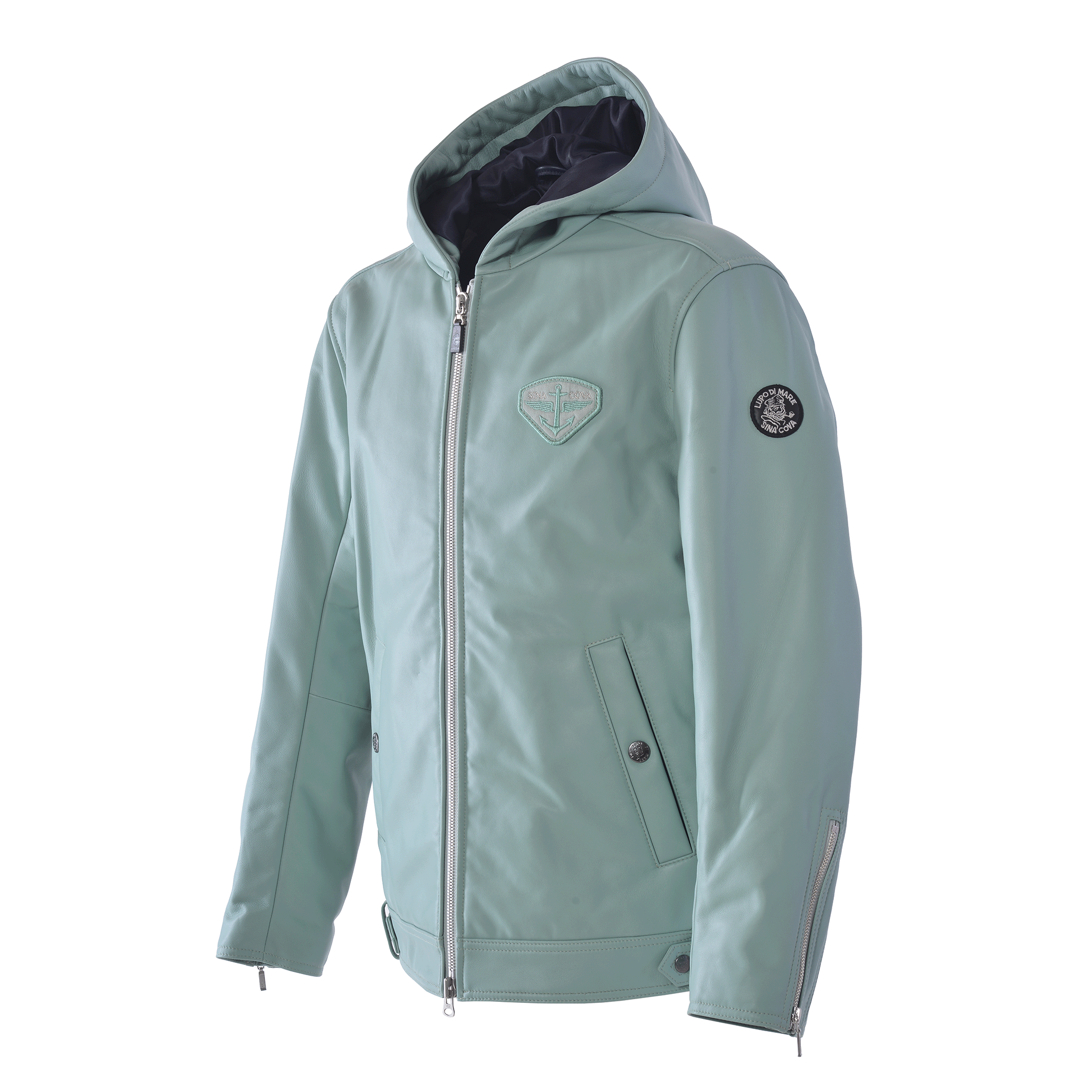 フード付きレザージャケット 25223910