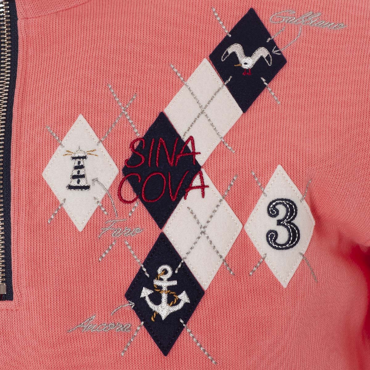 【公式】シナコバ (SINA COVA) ジップアッププルオーバー 21220070 ピンクの刺繡部分