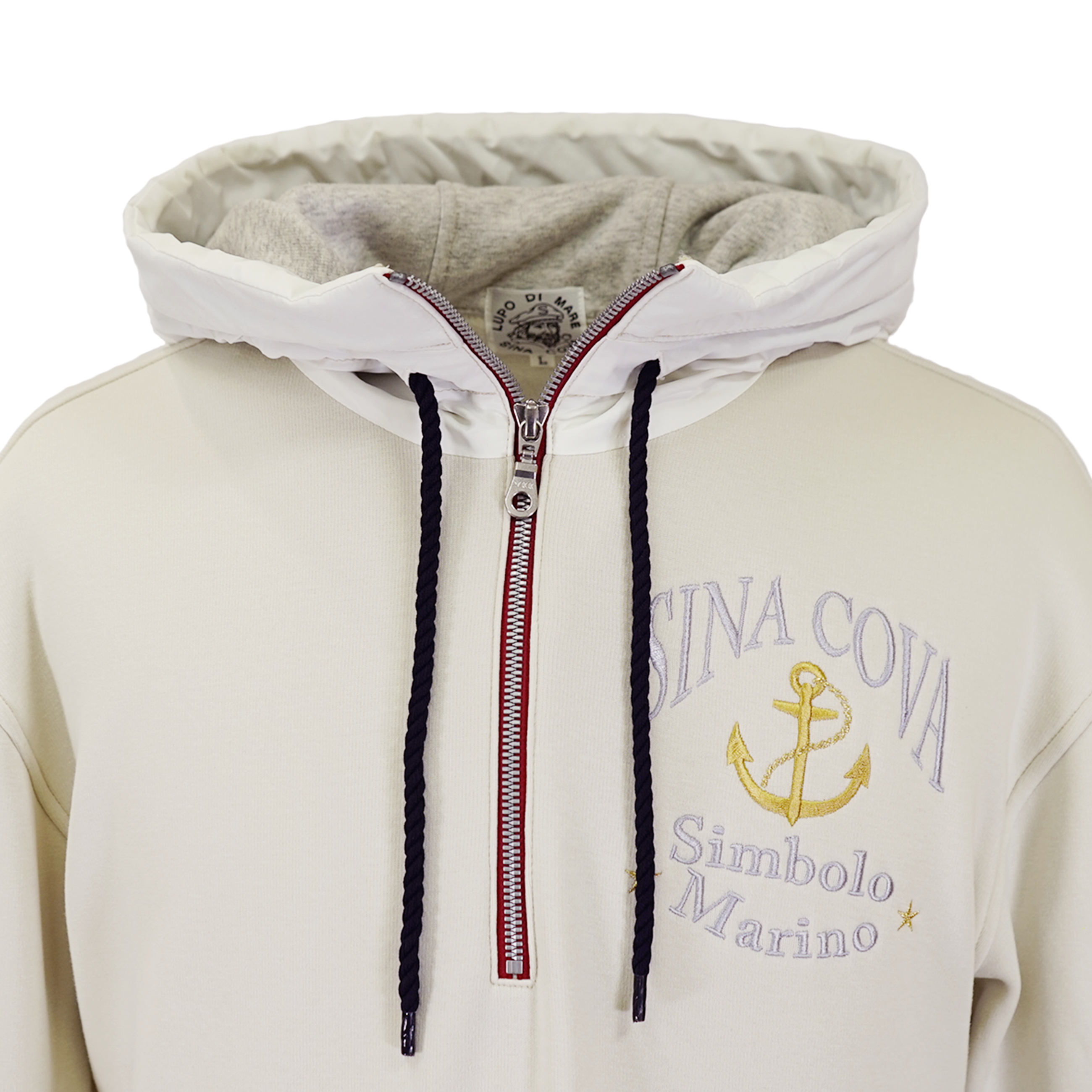 【公式】シナコバ (SINA COVA) フード付きプルオーバー 22220070 オフホワイトのファスナー部分