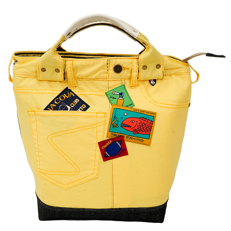 [Official] Shinakoba (Sina COVA) [One point] Remake tote back yellow x khaki 10070124